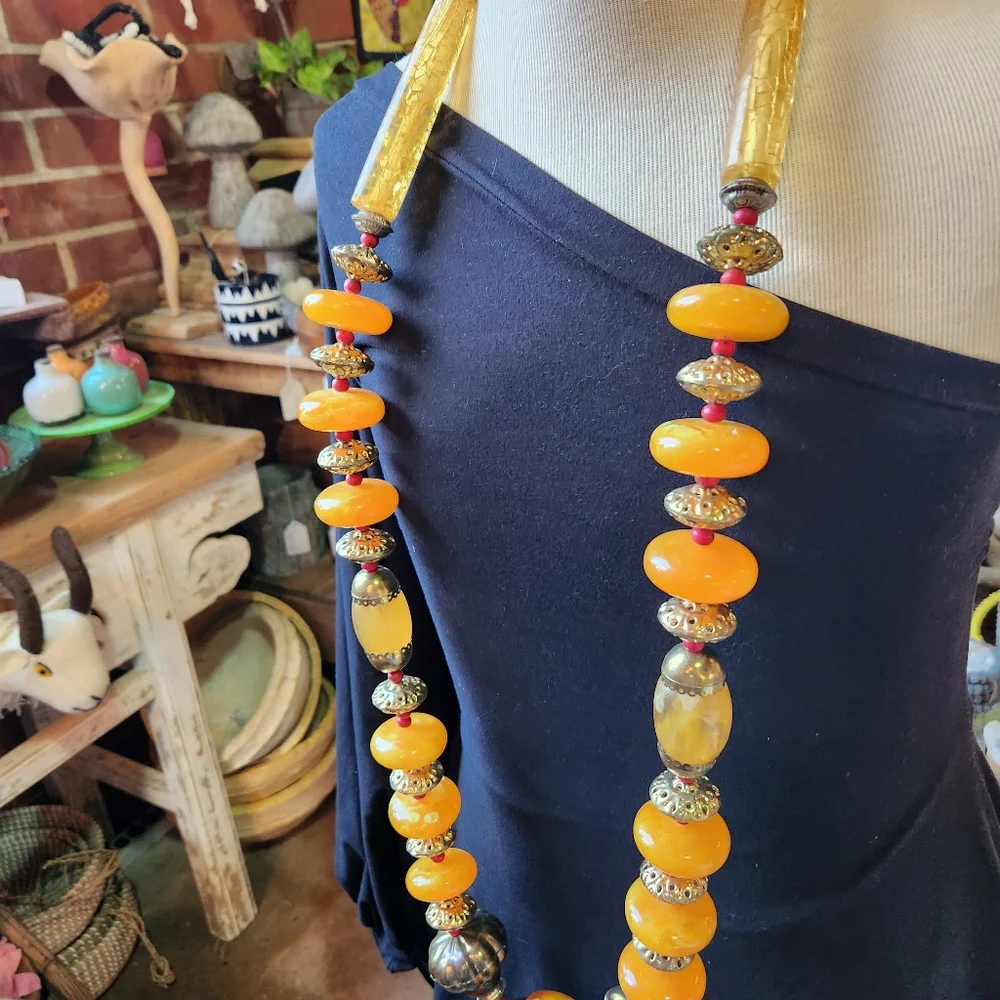 Orange, Goldtone and Blue Multi Use Piece-Home Decor or Necklace - Picture 8 of 11